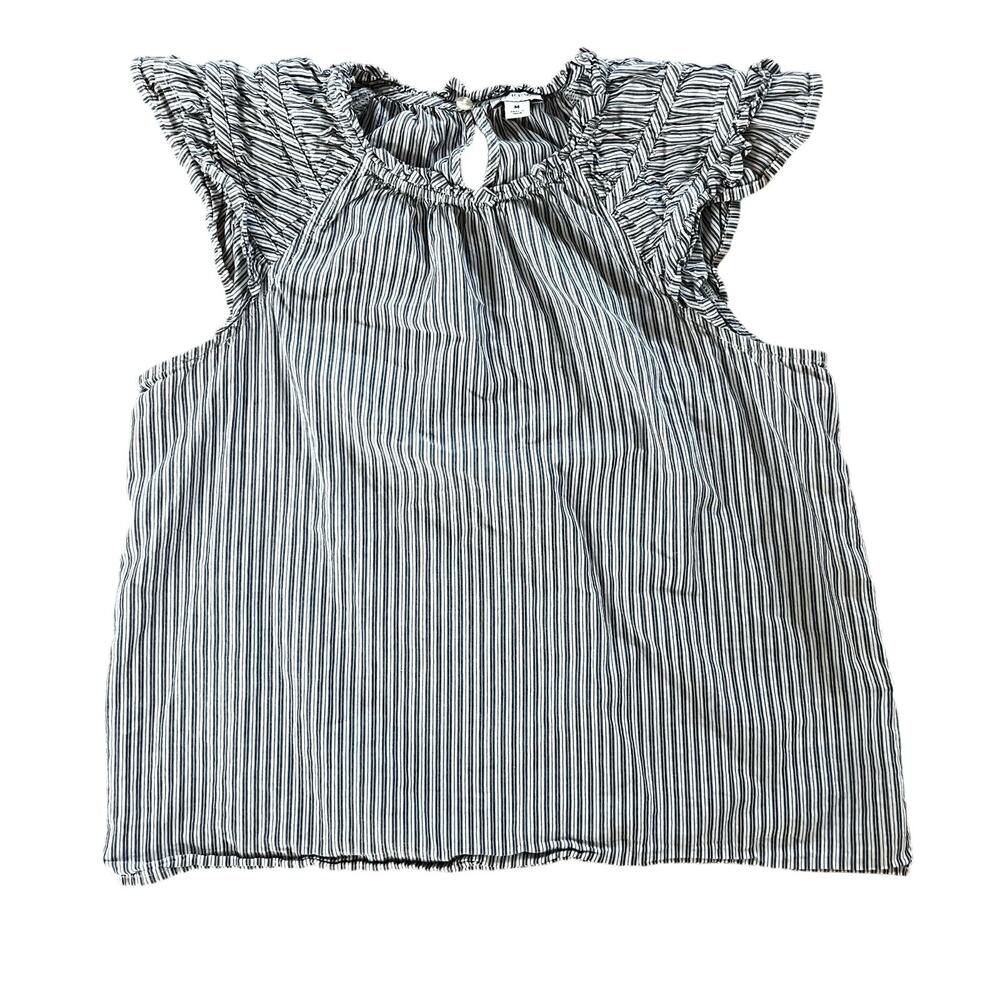 J.Crew Striped Ruffle Flutter Sleeve Cotton Blouse | Women's Medium - Picture 2 of 5